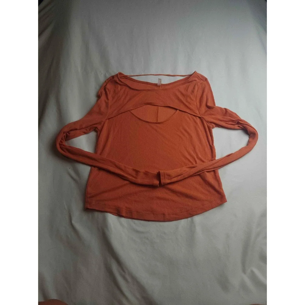 Free People FP Movement Ribbed Cutout Long Sleeve Top Rust Orange Womens Medium